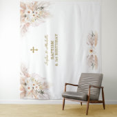 ピンクのフローラ女の子ツインズ1歳の誕生日バプテスマ タペストリー (インサイチュ)