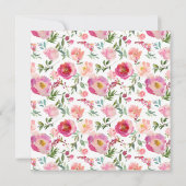 ピンクのフローラ女の子神聖なバプテスムウォーターカラーフラワー 招待状 (裏面)