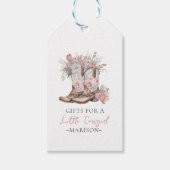 ピンクのフローラ女性のカーボーイブーツと緑のベイシャワー ギフトタグ (正面)