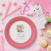 ピンクのフローラ女性のカーボーイブーツと緑のベイシャワー ペーパープレート (パーティー)