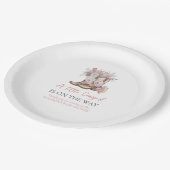 ピンクのフローラ女性のカーボーイブーツと緑のベイシャワー ペーパープレート (アングル)