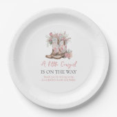 ピンクのフローラ女性のカーボーイブーツと緑のベイシャワー ペーパープレート (正面)