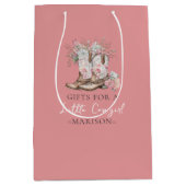 ピンクのフローラ女性のカーボーイブーツと緑のベイシャワー ミディアムペーパーバッグ (正面)