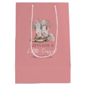 ピンクのフローラ女性のカーボーイブーツと緑のベイシャワー ミディアムペーパーバッグ (裏面)