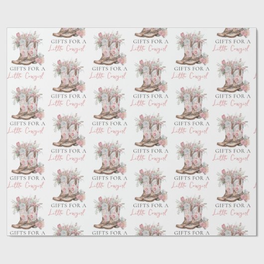 ピンクのフローラ女性のカーボーイブーツと緑のベイシャワー ラッピングペーパー (フラット)