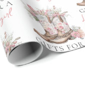 ピンクのフローラ女性のカーボーイブーツと緑のベイシャワー ラッピングペーパー (ロールコーナー)