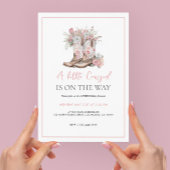 ピンクのフローラ女性のカーボーイブーツと緑のベイシャワー 招待状