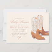 ピンクのフローラ女性のカーボーイブーツベビーシャワー 招待状 (正面)