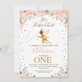 ピンクのフローラ妖精と妖精のダストファースト誕生日 招待状 (正面)