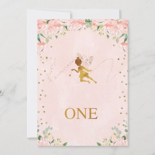 ピンクのフローラ妖精と妖精のダストファースト誕生日 招待状 (裏面)