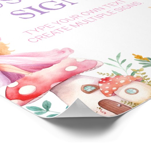 ピンクのフローラ妖精の誕生日パーティーテーブルサイン ポスター (角)