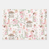ピンクのフローラ妖精エンチャント森の茶パーティー ラッピングペーパーシート (正面)