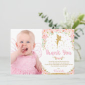 ピンクのフローラ妖精1st誕生日パーティーありがとう 招待状 (スタンド正面)