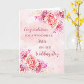 ピンクのフローラ姉妹の結婚式の日おめでとう カード (黄色い花)