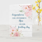 ピンクのフローラ姪の結婚式の日おめでとう カード (黄色い花)