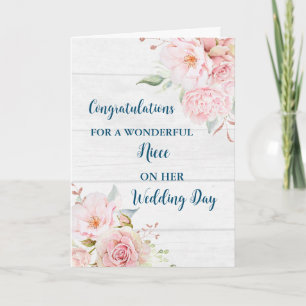 ピンクのフローラ姪の結婚式の日おめでとう カード