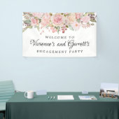 ピンクのフローラ婚約パーティウェルカムバナー 横断幕 (トレードショー)