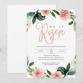 ピンクのフローラ宗教彼が復活したイースターブランチ 招待状 (正面/裏面)