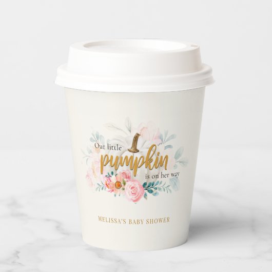 ピンクのフローラ小さなかぼちゃの女の子の赤ちゃんシャワー 紙コップ (正面)