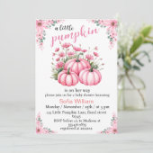 ピンクのフローラ小さなかぼちゃの女の子シャワー 招待状 (スタンド正面)