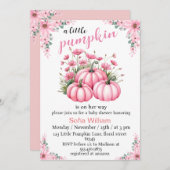 ピンクのフローラ小さなかぼちゃの女の子シャワー 招待状 (正面/裏面)
