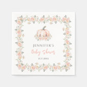 ピンクのフローラ小さなかぼちゃ秋ベビーガールシャワー スタンダードカクテルナプキン (正面)