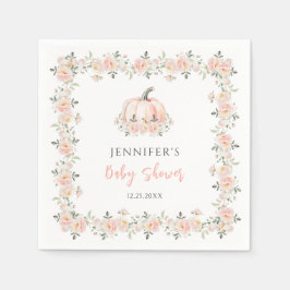 ピンクのフローラ小さなかぼちゃ秋ベビーガールシャワー スタンダードカクテルナプキン