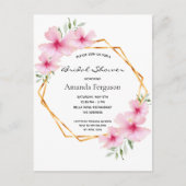 ピンクのフローラ幾何学的ブライダルシャワー招待 ポストカード (正面)