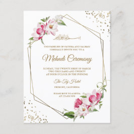 ピンクのフローラ幾何学的金ゴールドフレームイスラムのMehndi エンクロージャーカード