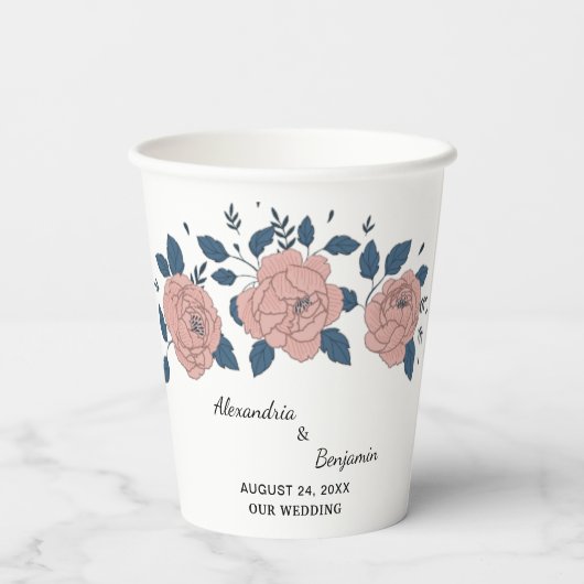 ピンクのフローラ庭園の結婚式記念日のパーソナライズ 紙コップ (裏面)