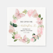 ピンクのフローラ彼与えは私蝶ブライダルシャワー スタンダードカクテルナプキン (正面)