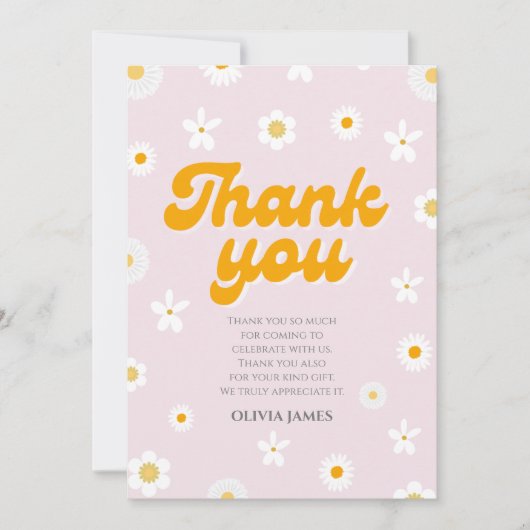 ピンクのフローラ恋しく思少しonederful最初の誕生日 サンキューカード (正面)