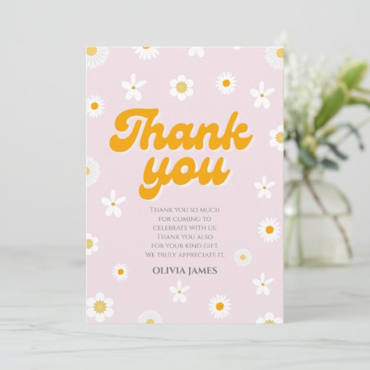 ピンクのフローラ恋しく思少しonederful最初の誕生日 サンキューカード (スタンド正面)