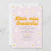 ピンクのフローラ恋しく思少しonederful最初の誕生日 招待状 (正面)
