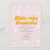 ピンクのフローラ恋しく思少しonederful最初の誕生日 招待状 (正面/裏面)