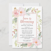ピンクのフローラ愛が咲いているブライダルシャワー 招待状 (正面)