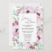 ピンクのフローラ愛が開花ブライダルシャワー 招待状 (正面)