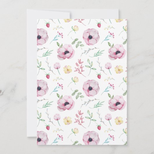 ピンクのフローラ愛が開花ブライダルシャワー 招待状 (裏面)