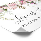 ピンクのフローラ愛は甘結婚いデザートバーのサイン ポスター (角)