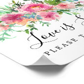 ピンクのフローラ愛は甘結婚いデザートバーのサイン ポスター (角)