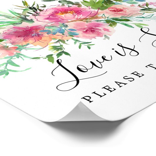 ピンクのフローラ愛は甘結婚いデザートバーのサイン ポスター (角)