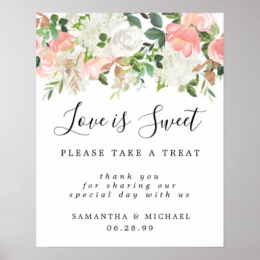 ピンクのフローラ愛は甘結婚いデザートバーポスト ポスター (正面)