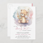 ピンクのフローラ我々は心待ちできる女の子の赤ちゃんシャワー インビテーションポストカード (正面/裏面)