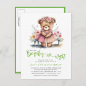 ピンクのフローラ我々は心待ちできる女の子の赤ちゃんシャワー インビテーションポストカード (正面/裏面)