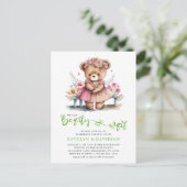 ピンクのフローラ我々は心待ちできる女の子の赤ちゃんシャワー インビテーションポストカード (スタンド正面)