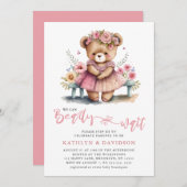 ピンクのフローラ我々は心待ちできる女の子の赤ちゃんシャワー 招待状 (正面/裏面)