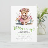 ピンクのフローラ我々は心待ちできる女の子の赤ちゃんシャワー 招待状 (スタンド正面)