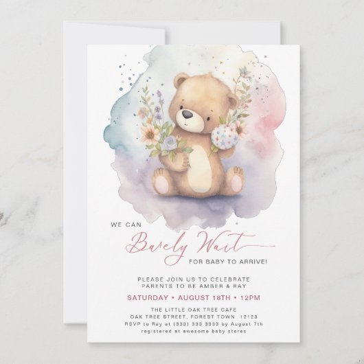 ピンクのフローラ我々は心待ちできる女の子の赤ちゃんシャワー 招待状 (正面)