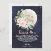 ピンクのフローラ我々は月の女の子の赤ちゃんシャワー上にある サンキューカード (正面)