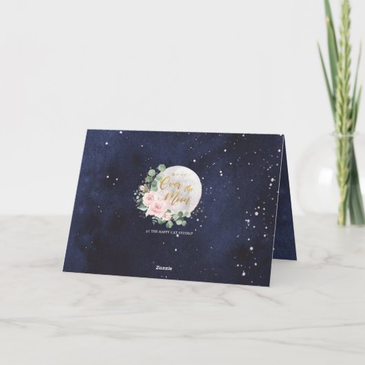 ピンクのフローラ我々は月の女の子の赤ちゃんシャワー上にある サンキューカード (裏面)